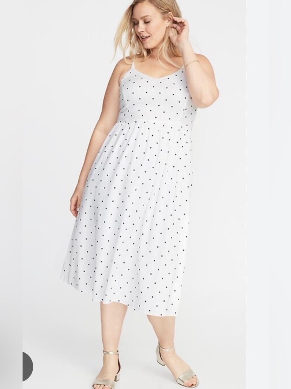 Old Navy White Midi Dress with Black Polka Dots